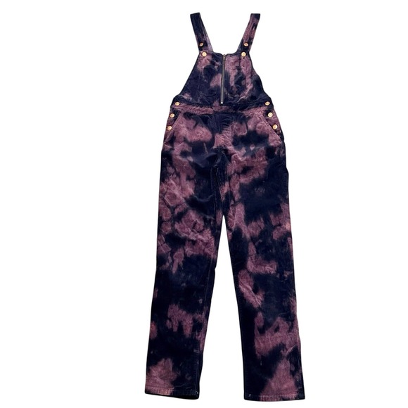 Anthropologie Pilcro Slim Corduroy Overalls Purple Black Bleach Tie Dye Sz 25 - Picture 4 of 12